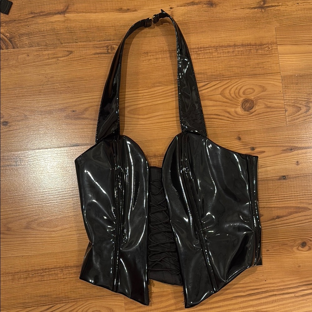 Black Patent Leather Corset Top